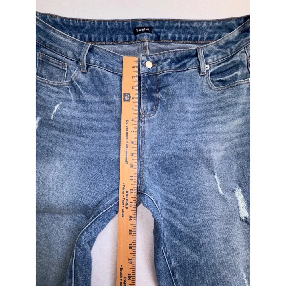 Flamingals Women 4XL Distressed Crop Jeans Blue Denim Raw Hem High Rise Stretch